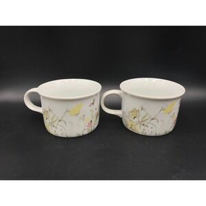VINTAGE Nature's Garden Society 16oz Soup Coffee mugs ENESCO 1975 Set 2 Floral